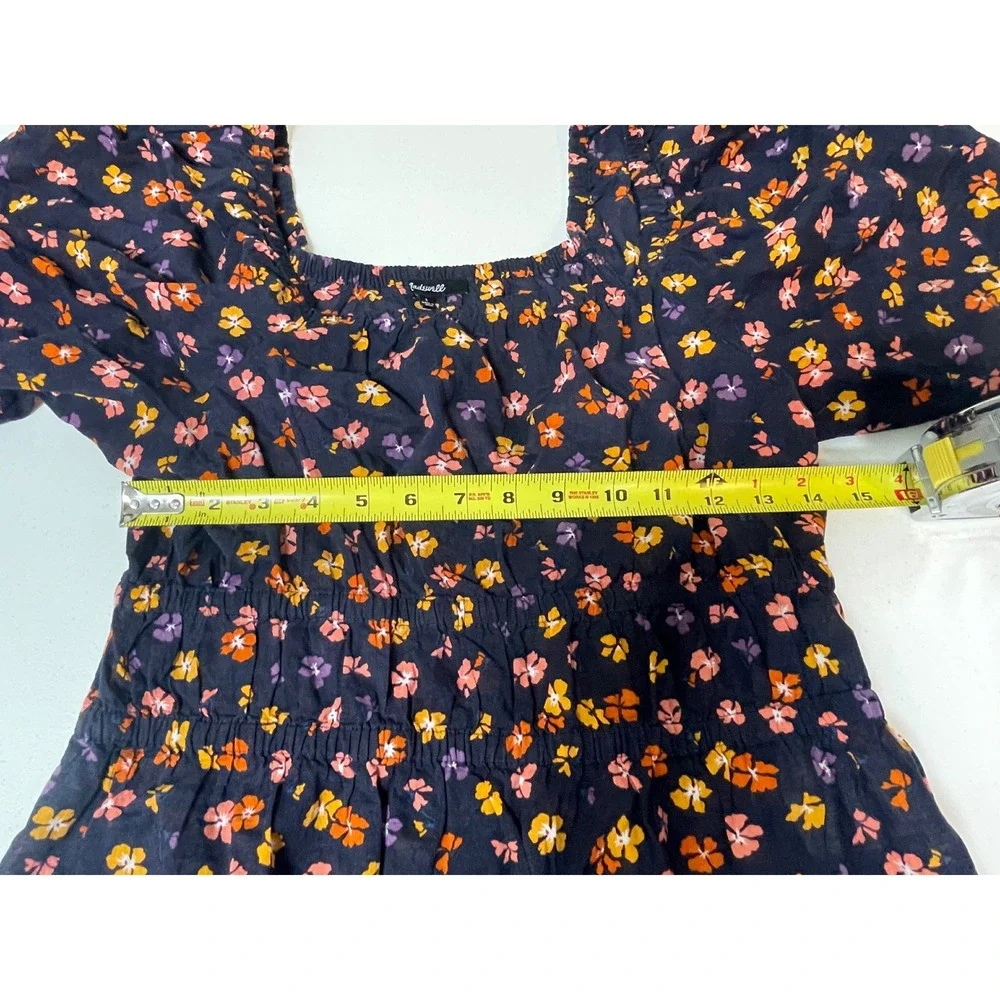 Madewell Peplum Top Women's Small Floral Puff Sleeve Smocked Square Neck S
